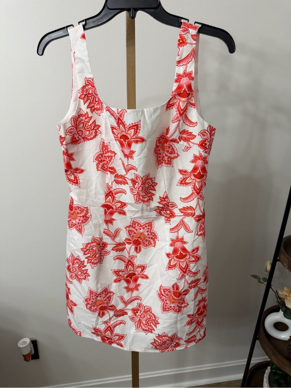 Commense White Dress with Coral Floral Print